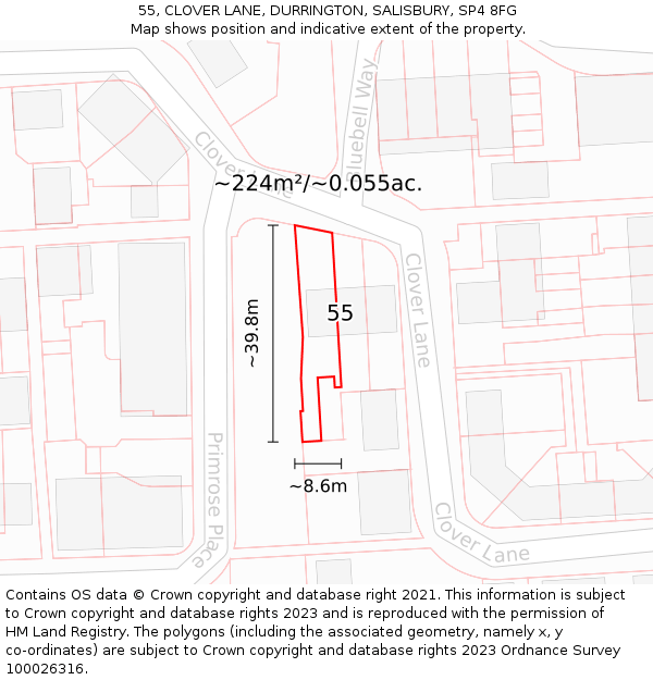 55, CLOVER LANE, DURRINGTON, SALISBURY, SP4 8FG: Plot and title map