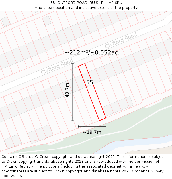 55, CLYFFORD ROAD, RUISLIP, HA4 6PU: Plot and title map
