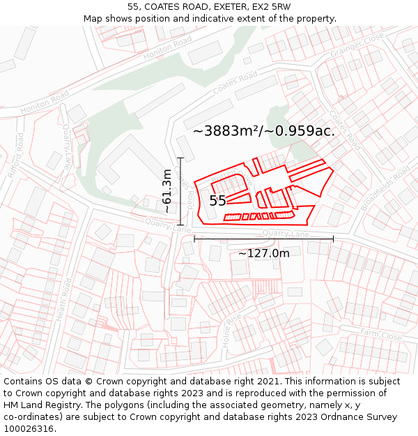 55, COATES ROAD, EXETER, EX2 5RW: Plot and title map