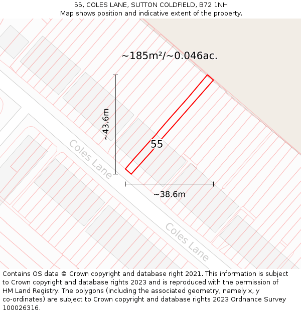 55, COLES LANE, SUTTON COLDFIELD, B72 1NH: Plot and title map