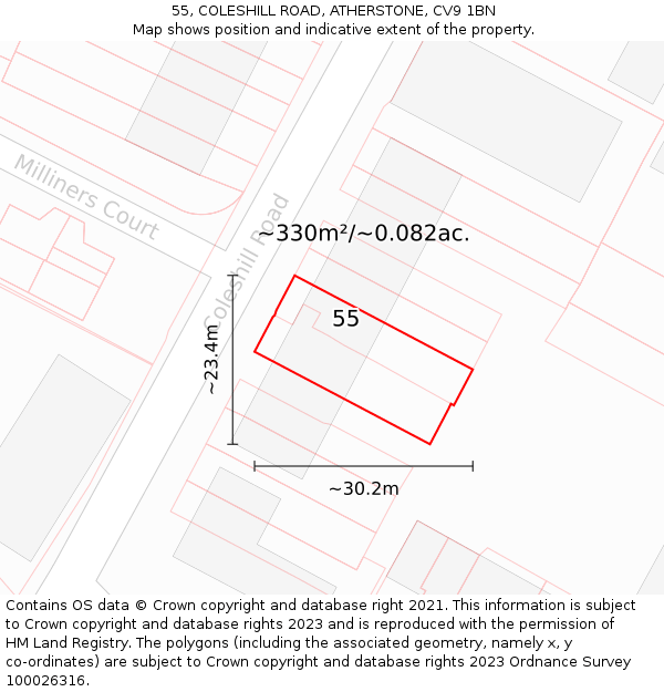 55, COLESHILL ROAD, ATHERSTONE, CV9 1BN: Plot and title map