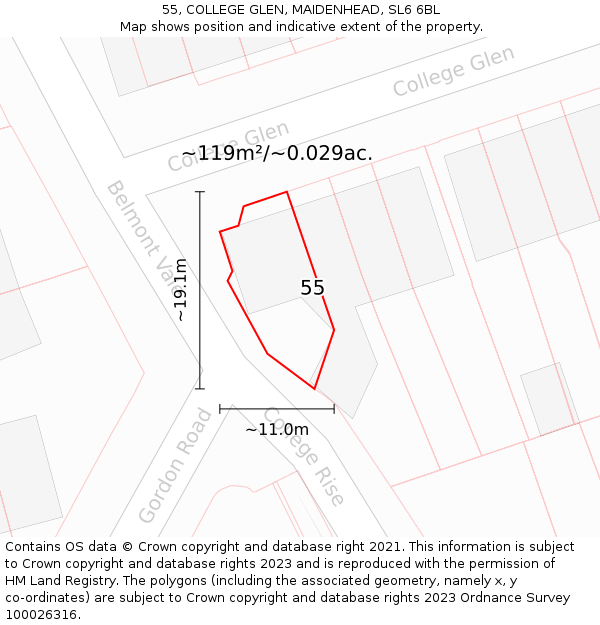 55, COLLEGE GLEN, MAIDENHEAD, SL6 6BL: Plot and title map