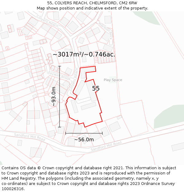 55, COLYERS REACH, CHELMSFORD, CM2 6RW: Plot and title map