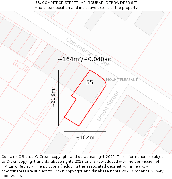 55, COMMERCE STREET, MELBOURNE, DERBY, DE73 8FT: Plot and title map