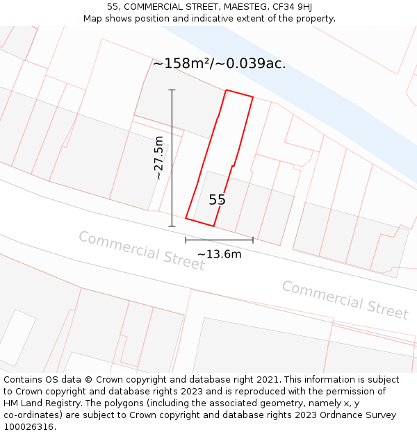 55, COMMERCIAL STREET, MAESTEG, CF34 9HJ: Plot and title map