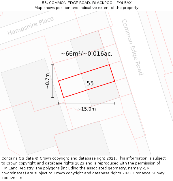 55, COMMON EDGE ROAD, BLACKPOOL, FY4 5AX: Plot and title map