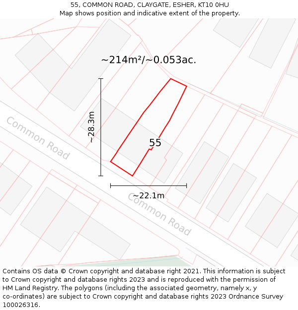 55, COMMON ROAD, CLAYGATE, ESHER, KT10 0HU: Plot and title map