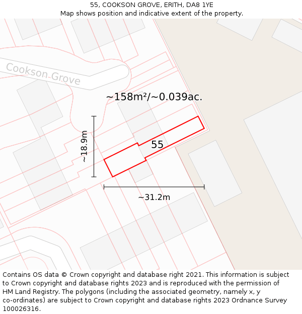 55, COOKSON GROVE, ERITH, DA8 1YE: Plot and title map