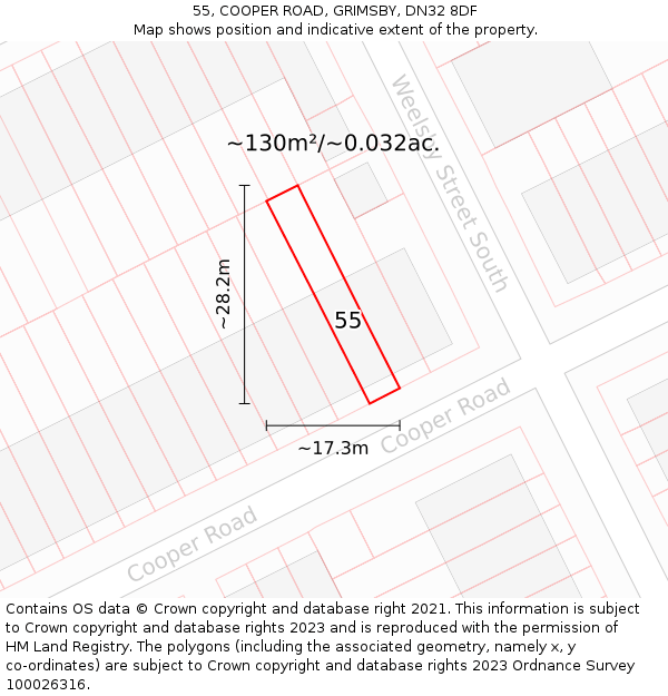 55, COOPER ROAD, GRIMSBY, DN32 8DF: Plot and title map