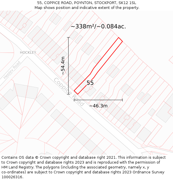 55, COPPICE ROAD, POYNTON, STOCKPORT, SK12 1SL: Plot and title map