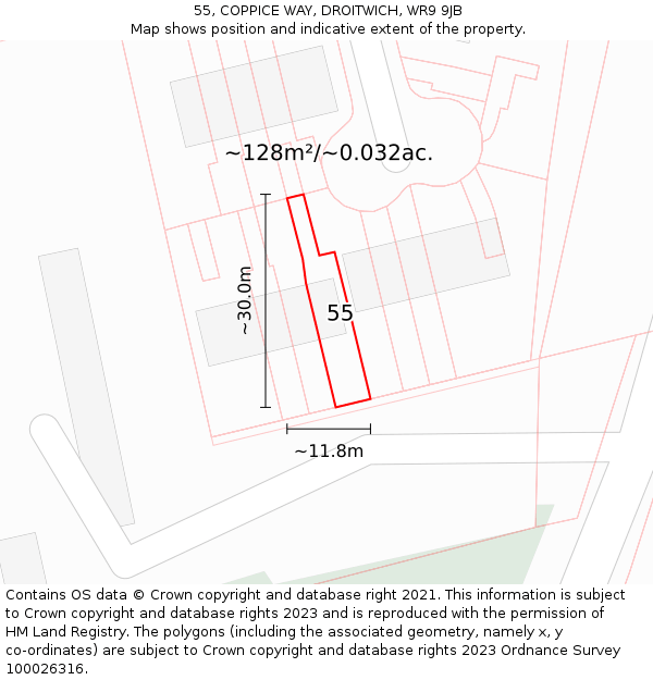 55, COPPICE WAY, DROITWICH, WR9 9JB: Plot and title map