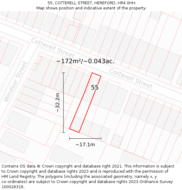 55, COTTERELL STREET, HEREFORD, HR4 0HH: Plot and title map