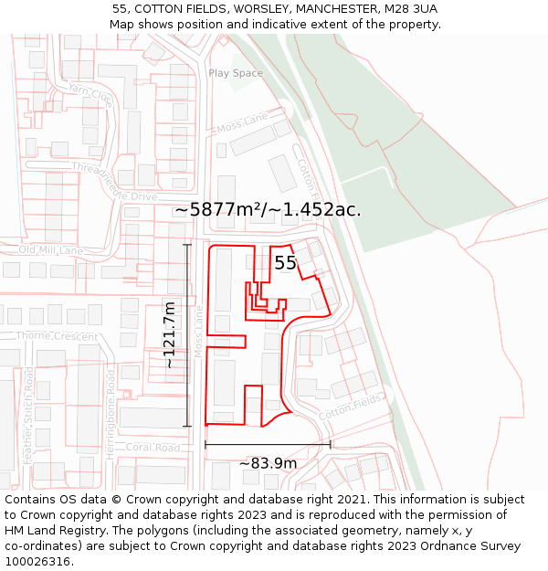 55, COTTON FIELDS, WORSLEY, MANCHESTER, M28 3UA: Plot and title map