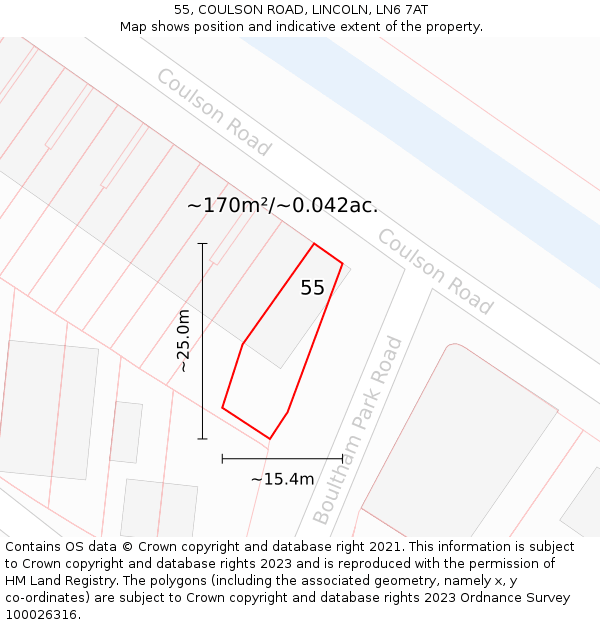 55, COULSON ROAD, LINCOLN, LN6 7AT: Plot and title map
