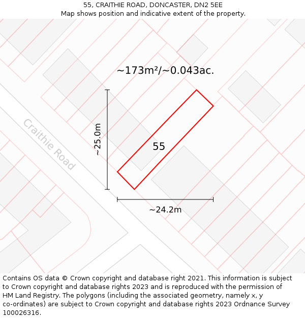 55, CRAITHIE ROAD, DONCASTER, DN2 5EE: Plot and title map