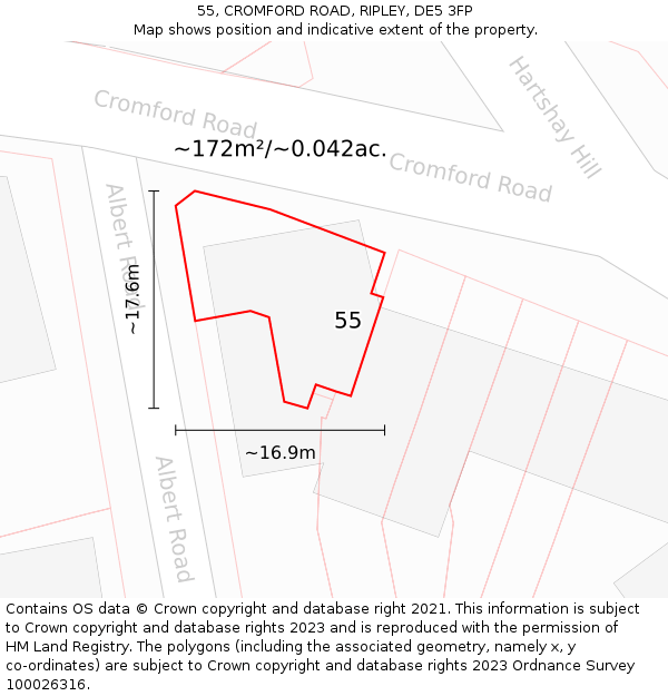 55, CROMFORD ROAD, RIPLEY, DE5 3FP: Plot and title map