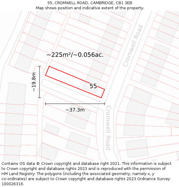 55, CROMWELL ROAD, CAMBRIDGE, CB1 3EB: Plot and title map
