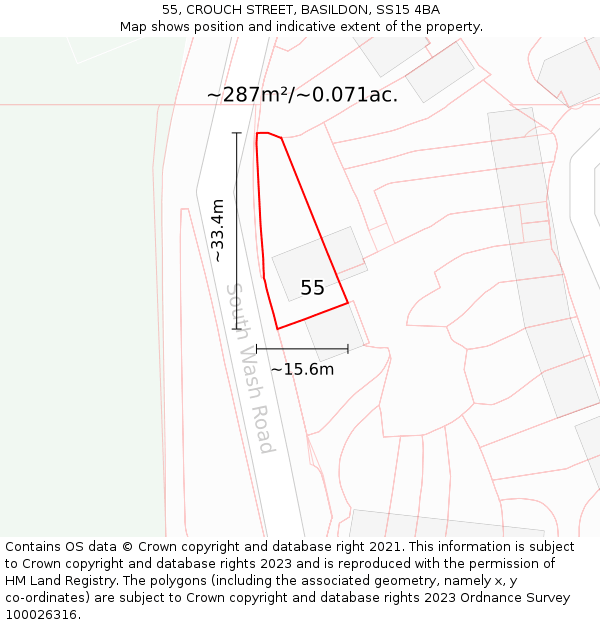 55, CROUCH STREET, BASILDON, SS15 4BA: Plot and title map