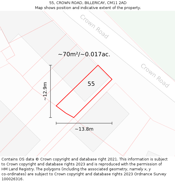 55, CROWN ROAD, BILLERICAY, CM11 2AD: Plot and title map