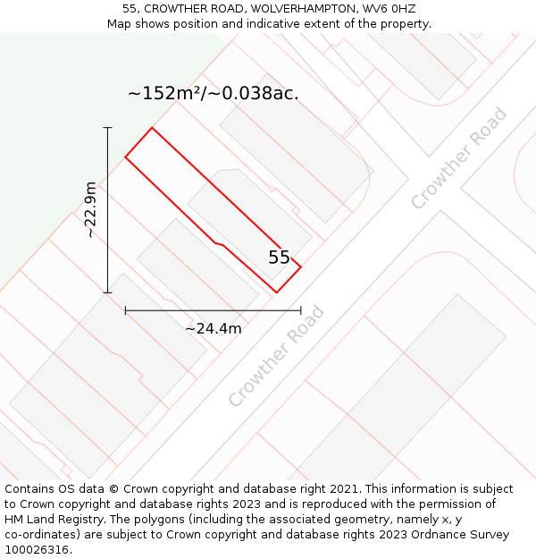 55, CROWTHER ROAD, WOLVERHAMPTON, WV6 0HZ: Plot and title map