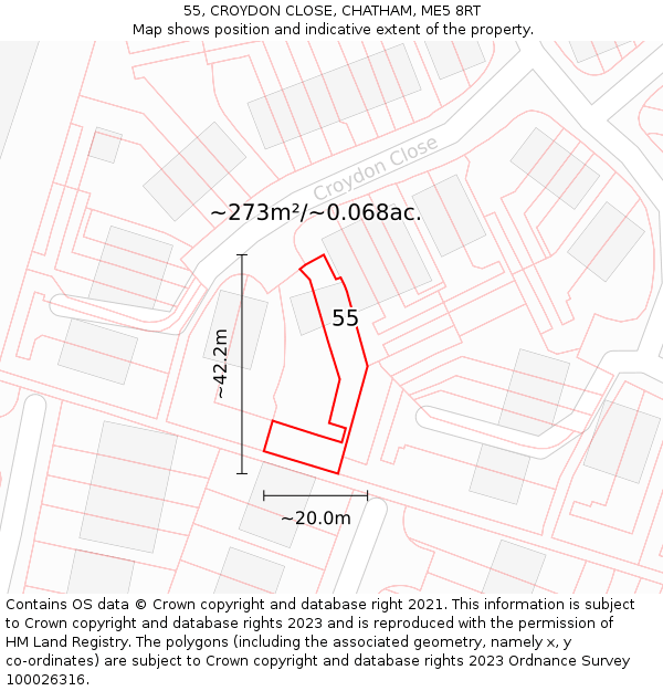 55, CROYDON CLOSE, CHATHAM, ME5 8RT: Plot and title map