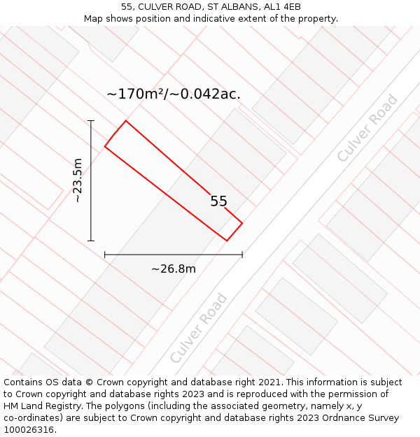 55, CULVER ROAD, ST ALBANS, AL1 4EB: Plot and title map