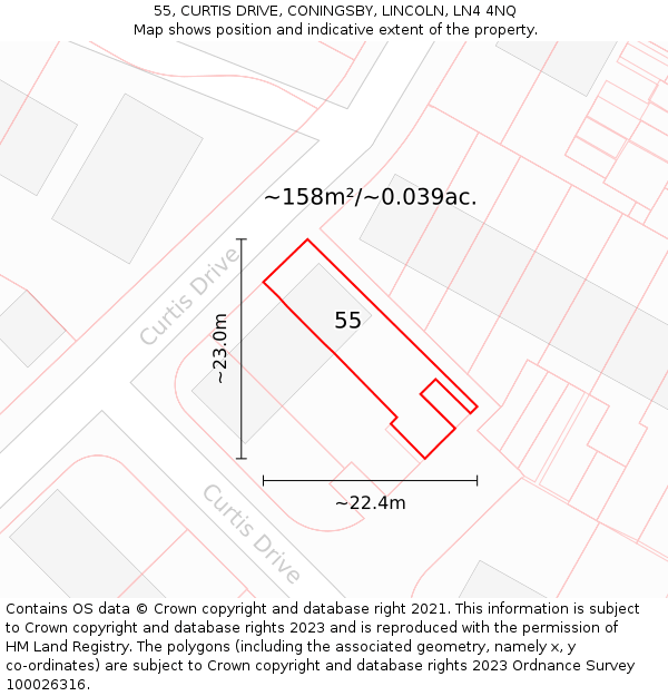 55, CURTIS DRIVE, CONINGSBY, LINCOLN, LN4 4NQ: Plot and title map