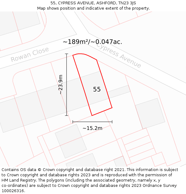 55, CYPRESS AVENUE, ASHFORD, TN23 3JS: Plot and title map
