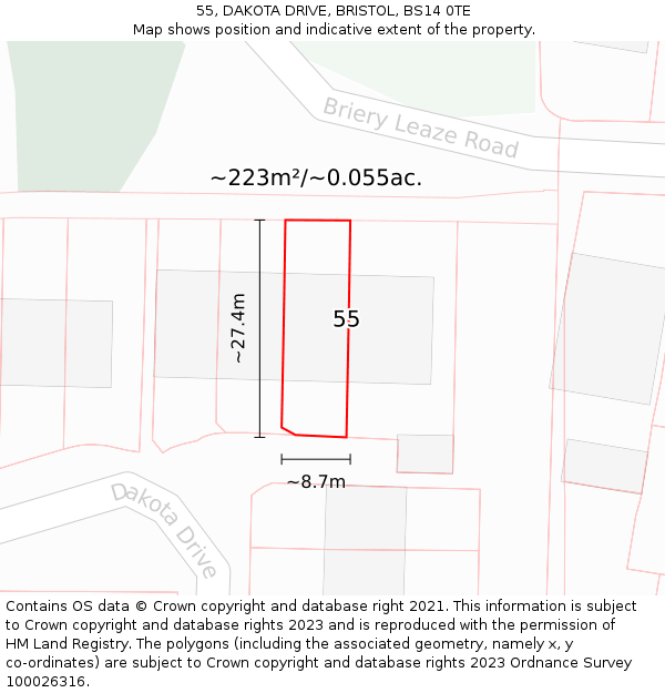 55, DAKOTA DRIVE, BRISTOL, BS14 0TE: Plot and title map