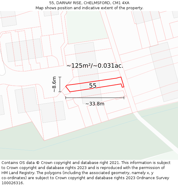 55, DARNAY RISE, CHELMSFORD, CM1 4XA: Plot and title map