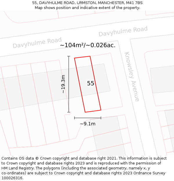 55, DAVYHULME ROAD, URMSTON, MANCHESTER, M41 7BS: Plot and title map