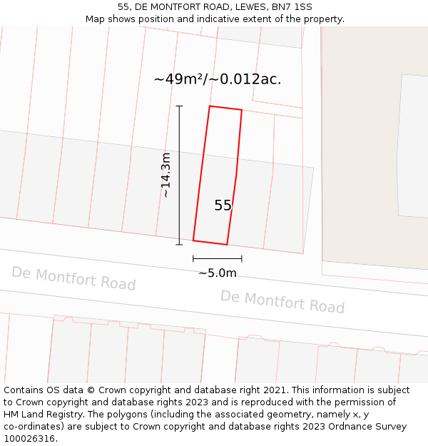 55, DE MONTFORT ROAD, LEWES, BN7 1SS: Plot and title map