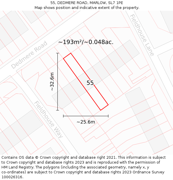 55, DEDMERE ROAD, MARLOW, SL7 1PE: Plot and title map