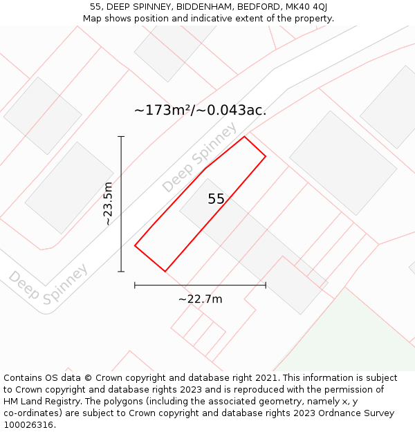 55, DEEP SPINNEY, BIDDENHAM, BEDFORD, MK40 4QJ: Plot and title map