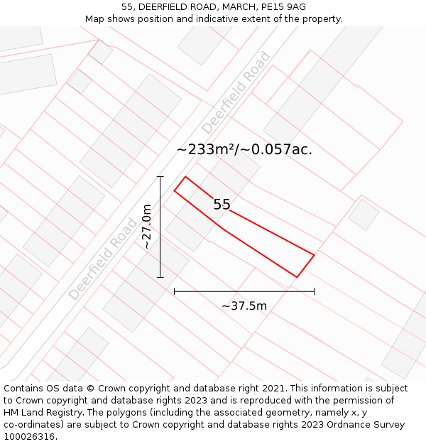 55, DEERFIELD ROAD, MARCH, PE15 9AG: Plot and title map