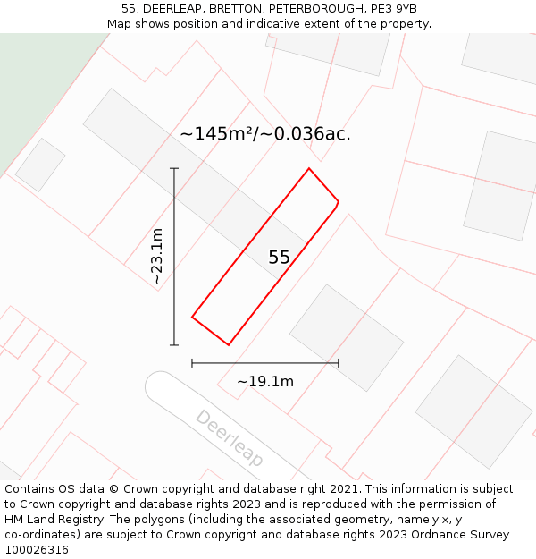 55, DEERLEAP, BRETTON, PETERBOROUGH, PE3 9YB: Plot and title map