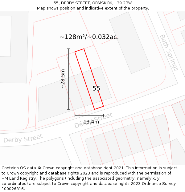 55, DERBY STREET, ORMSKIRK, L39 2BW: Plot and title map
