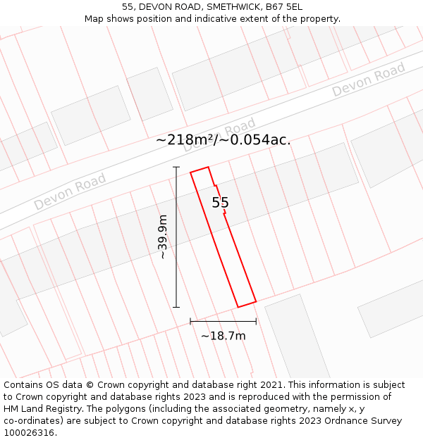 55, DEVON ROAD, SMETHWICK, B67 5EL: Plot and title map