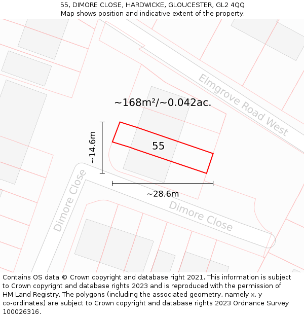 55, DIMORE CLOSE, HARDWICKE, GLOUCESTER, GL2 4QQ: Plot and title map
