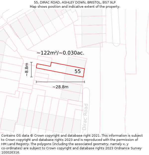 55, DIRAC ROAD, ASHLEY DOWN, BRISTOL, BS7 9LP: Plot and title map