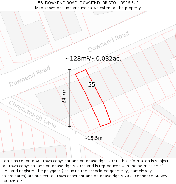 55, DOWNEND ROAD, DOWNEND, BRISTOL, BS16 5UF: Plot and title map