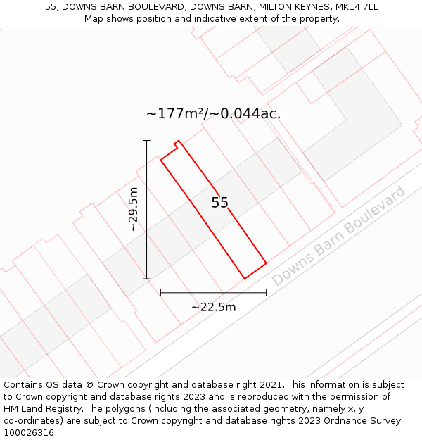 55, DOWNS BARN BOULEVARD, DOWNS BARN, MILTON KEYNES, MK14 7LL: Plot and title map