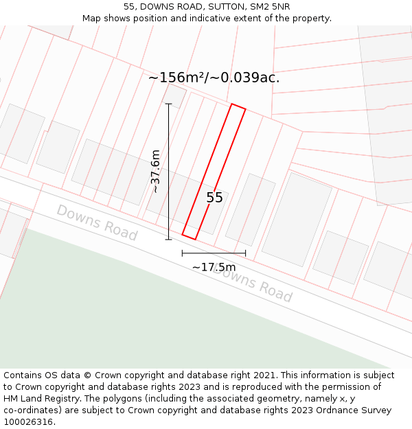 55, DOWNS ROAD, SUTTON, SM2 5NR: Plot and title map