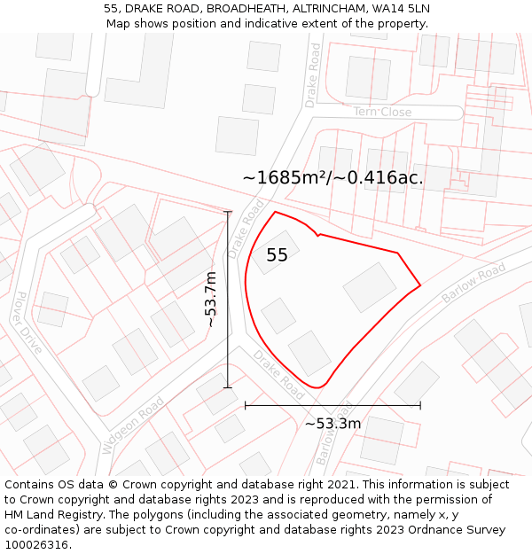 55, DRAKE ROAD, BROADHEATH, ALTRINCHAM, WA14 5LN: Plot and title map