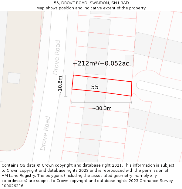 55, DROVE ROAD, SWINDON, SN1 3AD: Plot and title map