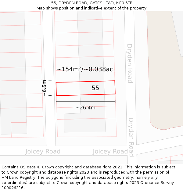 55, DRYDEN ROAD, GATESHEAD, NE9 5TR: Plot and title map