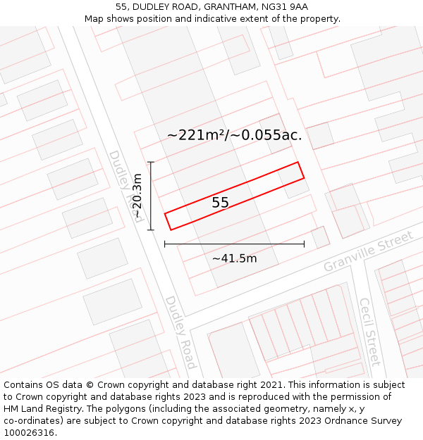 55, DUDLEY ROAD, GRANTHAM, NG31 9AA: Plot and title map