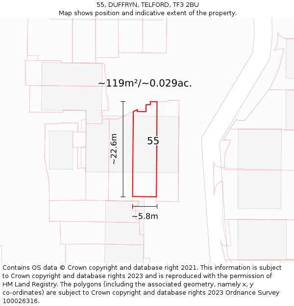 55, DUFFRYN, TELFORD, TF3 2BU: Plot and title map