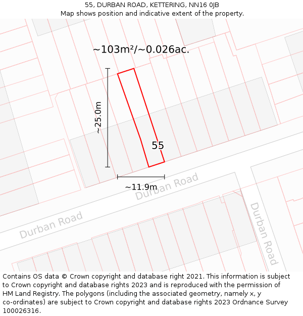 55, DURBAN ROAD, KETTERING, NN16 0JB: Plot and title map