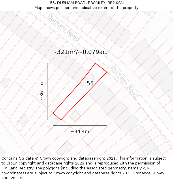 55, DURHAM ROAD, BROMLEY, BR2 0SN: Plot and title map